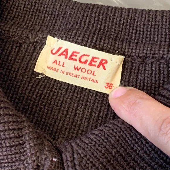 Vintage 70s? Jaeger Brown Wool Button Up Sweater Jacket Point Collar Size 38 - Picture 8 of 12